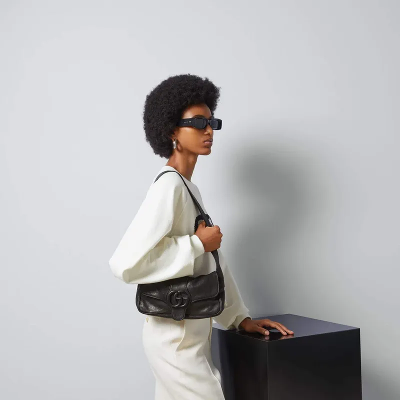 Gucci  767226 Aphrodite Small Shoulder Bag Black soft leather