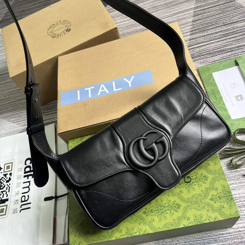 Gucci  767226 Aphrodite Small Shoulder Bag Black soft leather