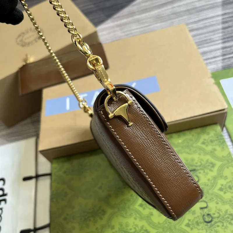 Gucci 752002 Gucci Horsebit 1955 Mini Bag  Beige and Brown