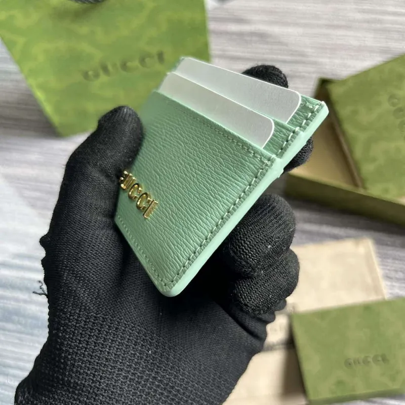 Gucci 773428 Card Case With Gucci Script Pale green