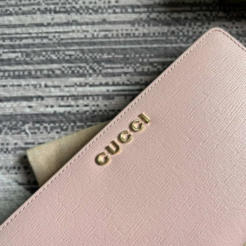 Gucci 772642 Zip Around Wallet With Gucci Script Light Pink