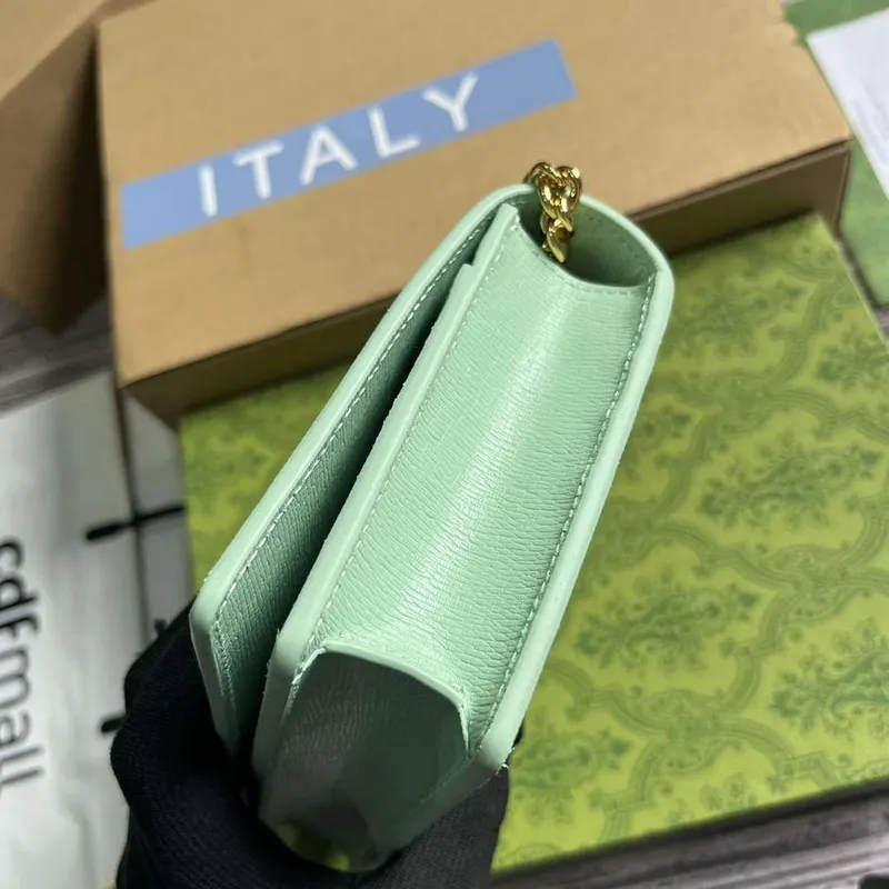Gucci 772643 Chain Wallet With Gucci Script Pale green