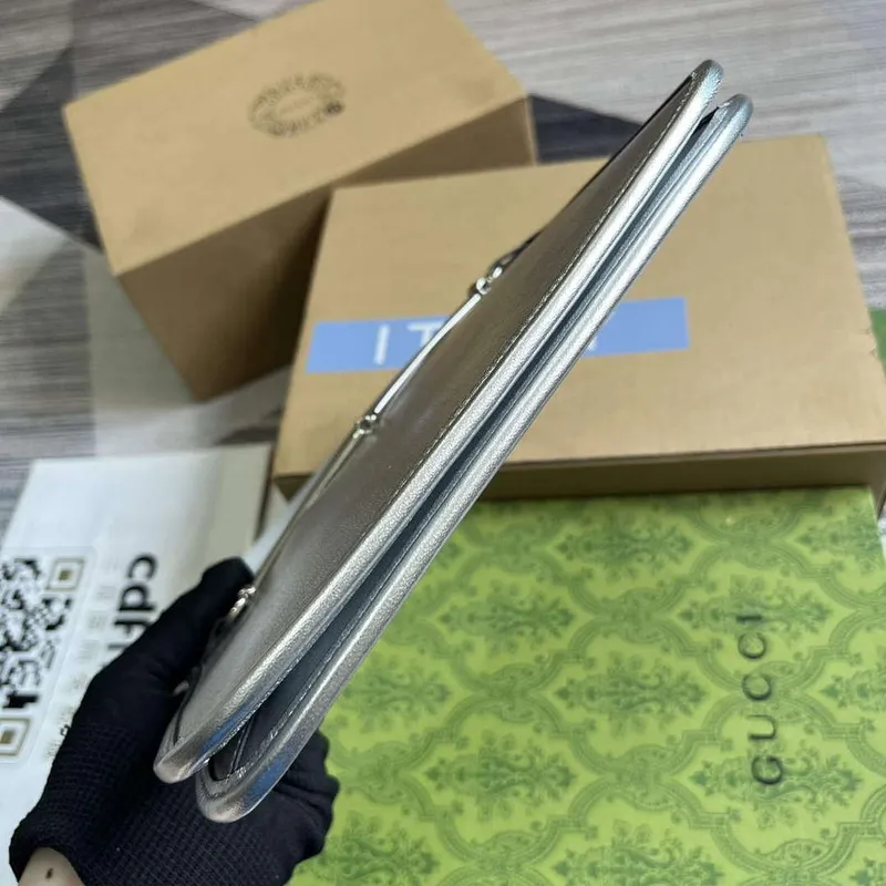 Gucci 764191 Gucci Horsebit Slim Small Shoulder Bag Metallic silver