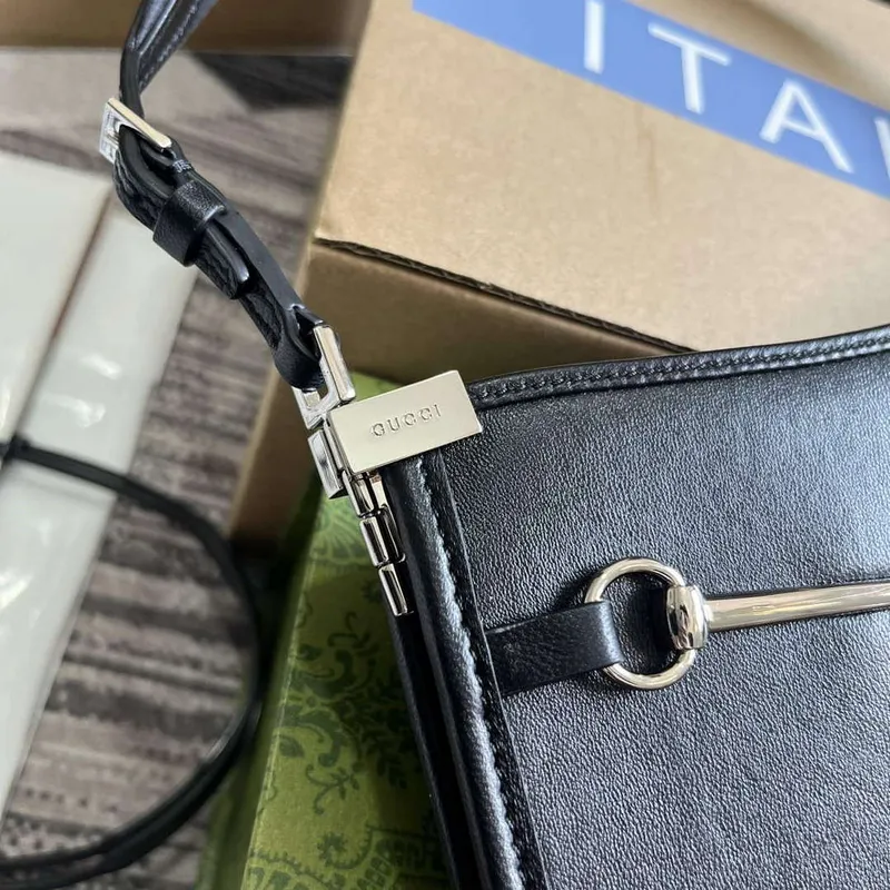 Gucci 764191 Gucci Horsebit Slim Small Shoulder Bag Black