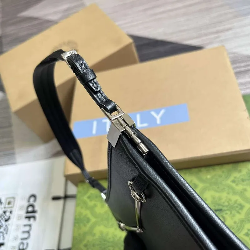 Gucci 764191 Gucci Horsebit Slim Small Shoulder Bag Black