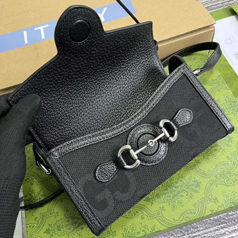 Gucci 699296 Gucci Horsebit 1955 Jumbo GG Mini Bag Black big G
