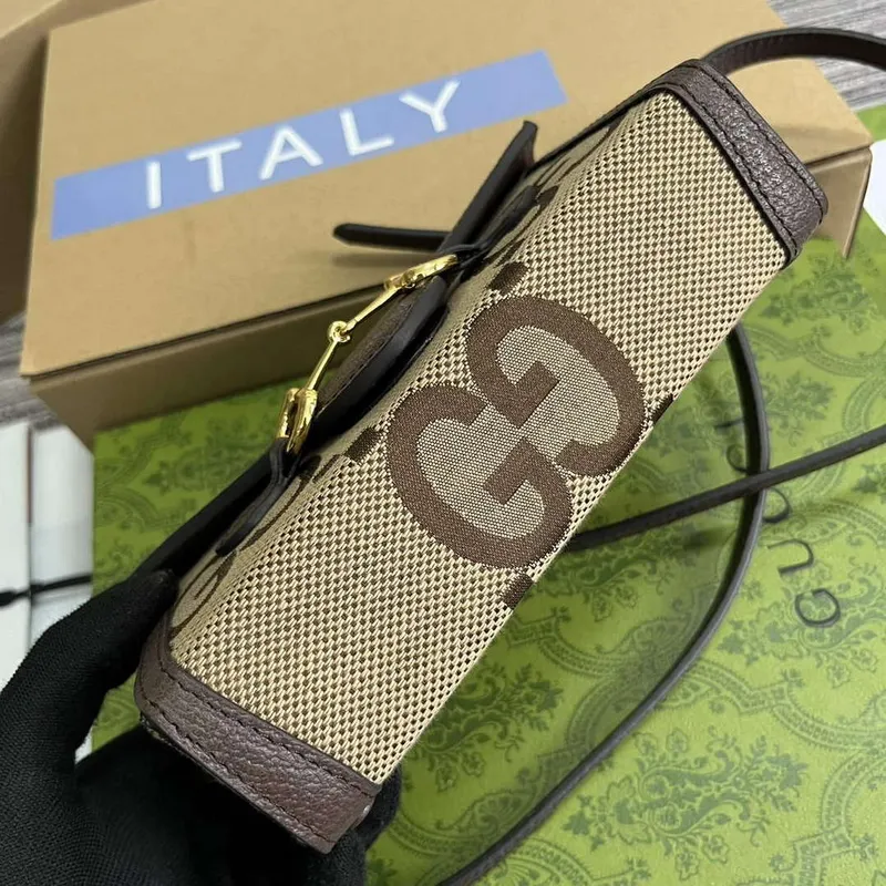 Gucci 699296 Gucci Horsebit 1955 Jumbo GG Mini Bag Brown big G