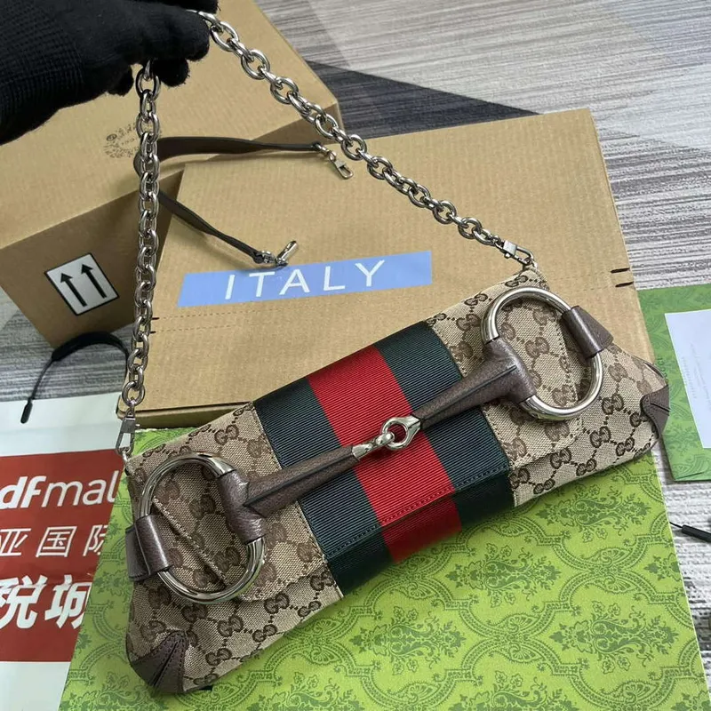 Gucci 764255 Gucci Horsebit Chain Medium Shoulder Bag Brown