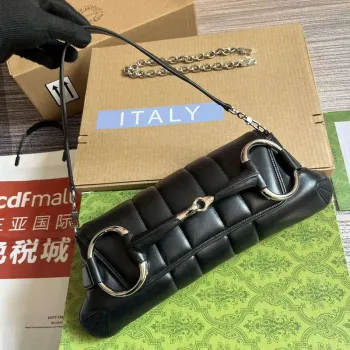 Gucci 764255 Gucci Horsebit Chain Medium Shoulder Bag Black