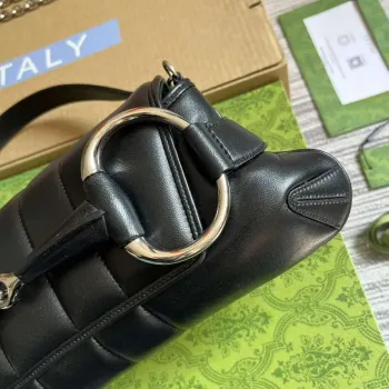 Gucci 764255 Gucci Horsebit Chain Medium Shoulder Bag Black