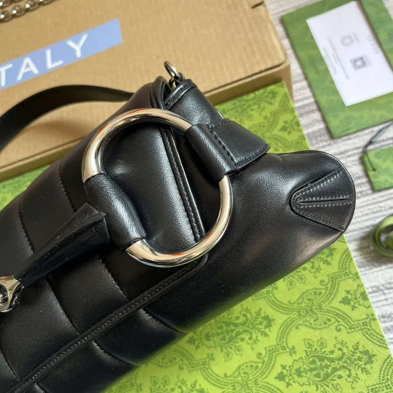 Gucci 764255 Gucci Horsebit Chain Medium Shoulder Bag Black