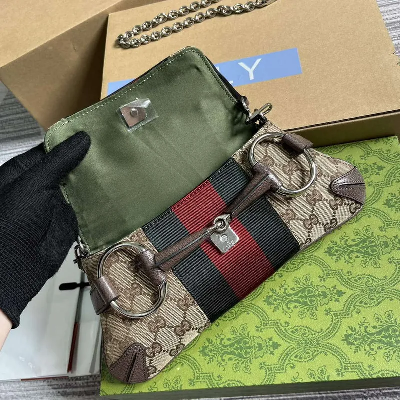 Gucci 764339 Gucci Horsebit Chain Small Shoulder Bag Brown