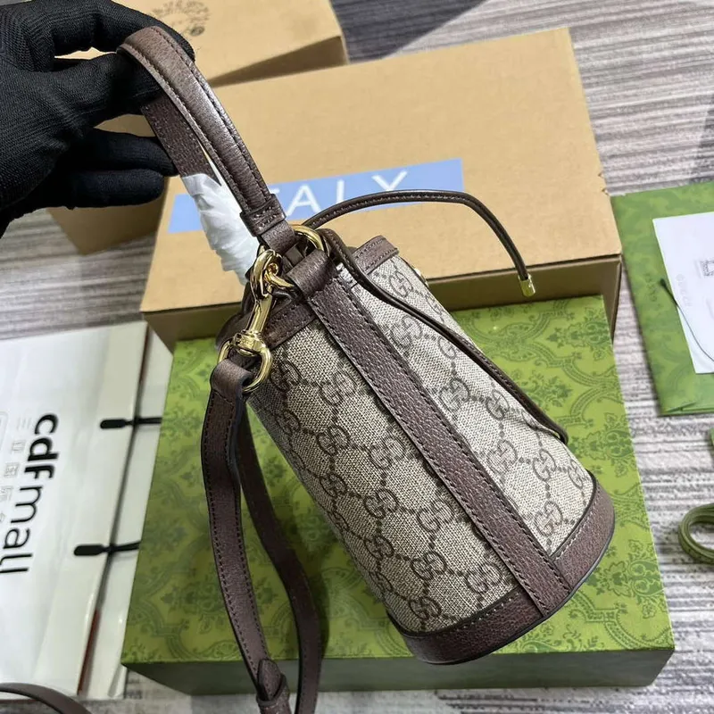 Gucci 760199 Ophidia Mini Bucket Bag Brown