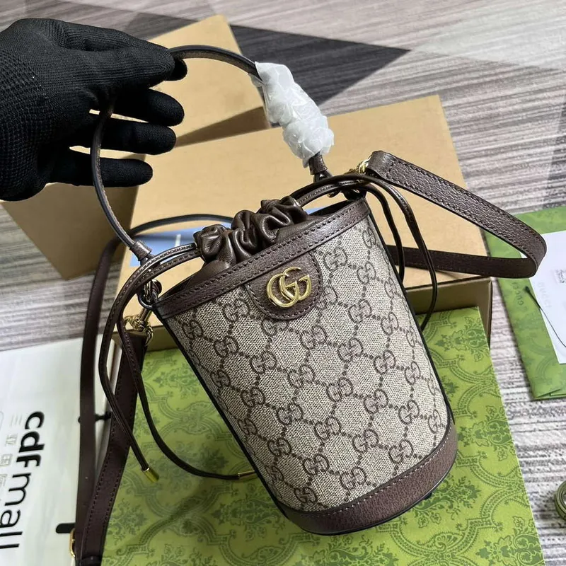Gucci 760199 Ophidia Mini Bucket Bag Brown