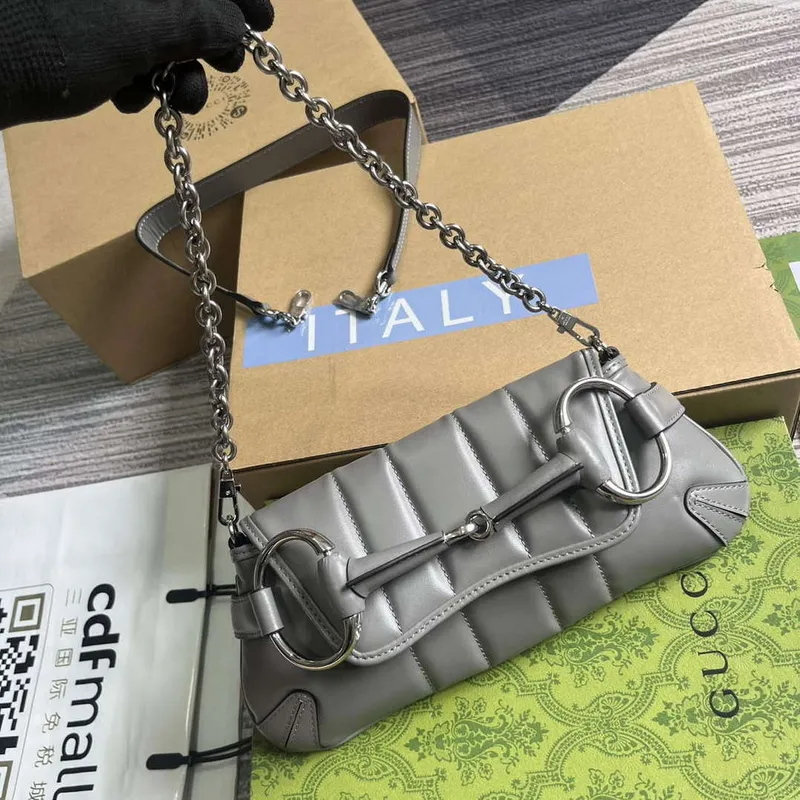 Gucci 764339 Gucci Horsebit Chain Small Shoulder Bag Grey