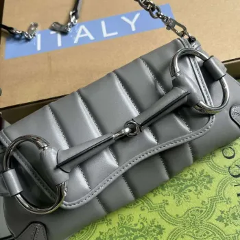 Gucci 764339 Gucci Horsebit Chain Small Shoulder Bag Grey
