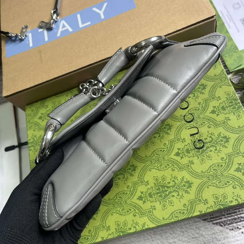 Gucci 764339 Gucci Horsebit Chain Small Shoulder Bag Grey