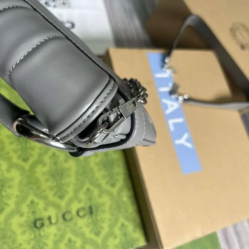 Gucci 764339 Gucci Horsebit Chain Small Shoulder Bag Grey
