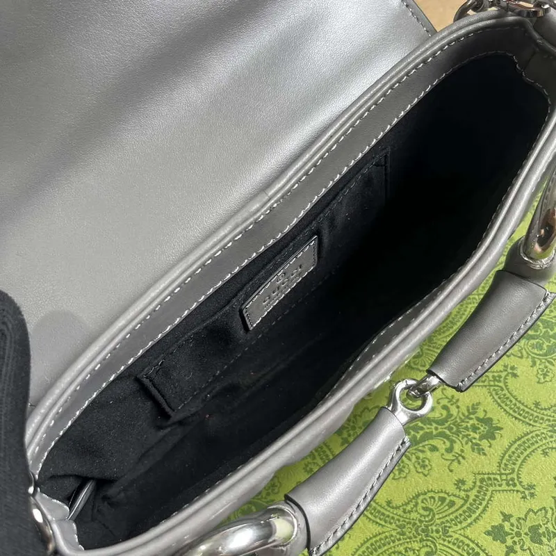 Gucci 764339 Gucci Horsebit Chain Small Shoulder Bag Grey