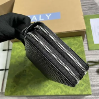 Gucci 449246 Gucci Sima Leather Zip Around Case Black