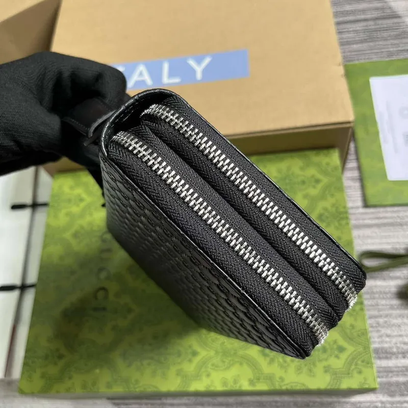 Gucci 449246 Gucci Sima Leather Zip Around Case Black