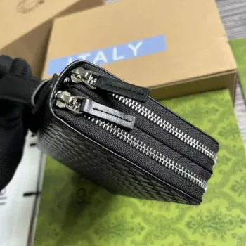 Gucci 449246 Gucci Sima Leather Zip Around Case Black