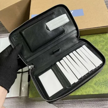 Gucci 449246 Gucci Sima Leather Zip Around Case Black