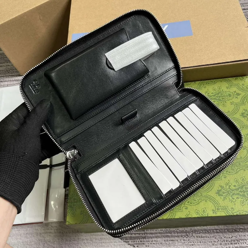 Gucci 449246 Gucci Sima Leather Zip Around Case Black