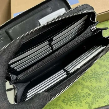 Gucci 449246 Gucci Sima Leather Zip Around Case Black