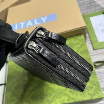 Gucci 395474 Guccissima Leather Zip Around Case Black