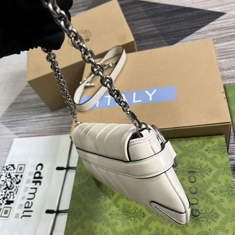 Gucci 764339 Gucci Horsebit Chain Small Shoulder Bag White