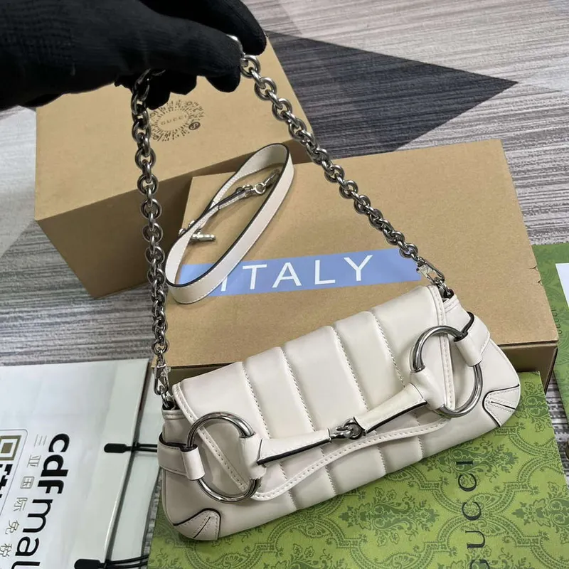 Gucci 764339 Gucci Horsebit Chain Small Shoulder Bag White