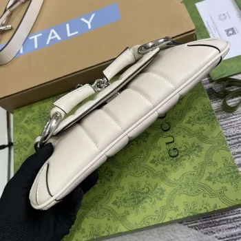 Gucci 764339 Gucci Horsebit Chain Small Shoulder Bag White