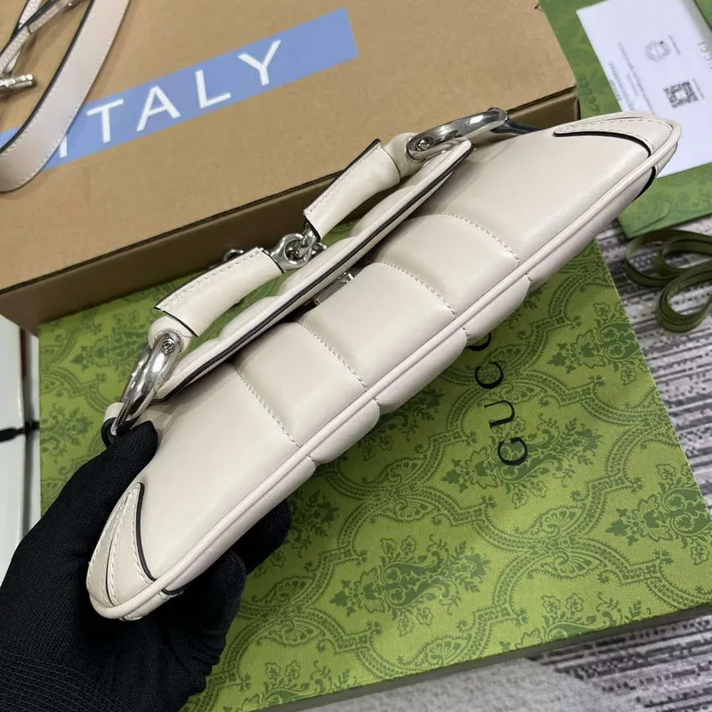 Gucci 764339 Gucci Horsebit Chain Small Shoulder Bag White