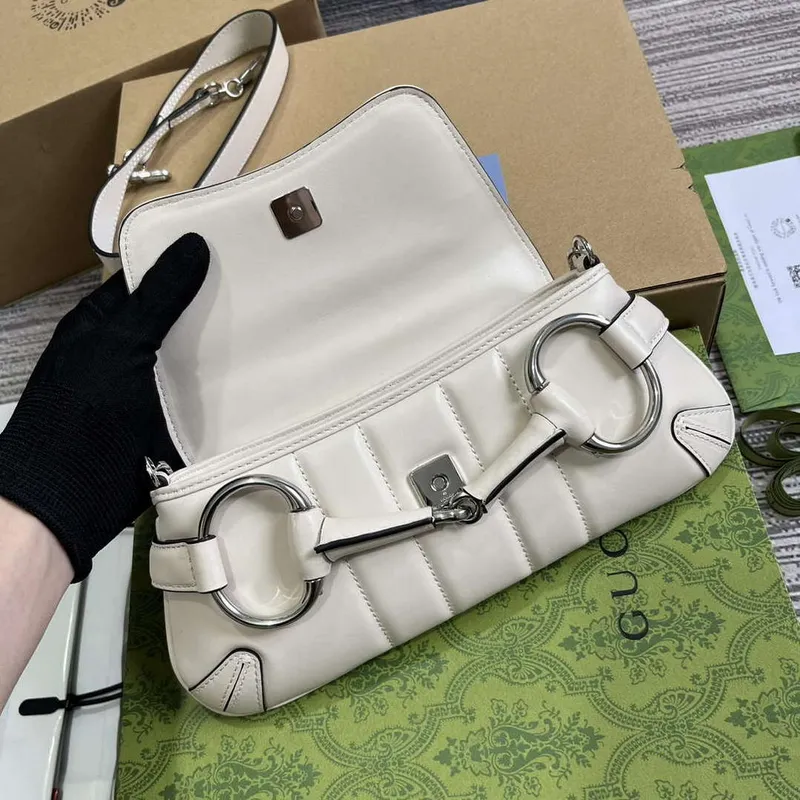 Gucci 764339 Gucci Horsebit Chain Small Shoulder Bag White