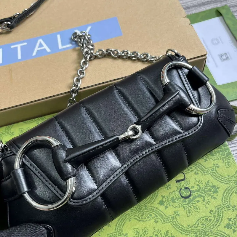 Gucci 764339 Gucci Horsebit Chain Small Shoulder Bag Black