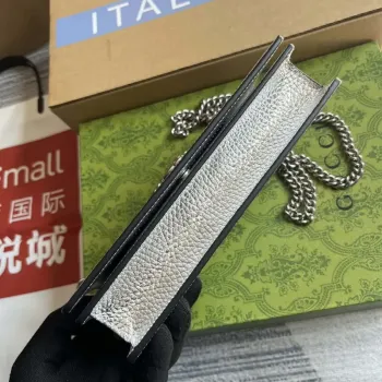 Gucci 497985 GG Marmont Leather Mini Chain Bag Silver