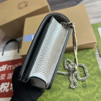 Gucci 497985 GG Marmont Leather Mini Chain Bag Silver