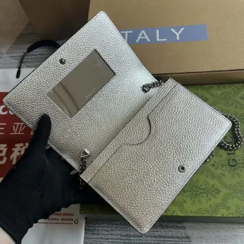 Gucci 497985 GG Marmont Leather Mini Chain Bag Silver