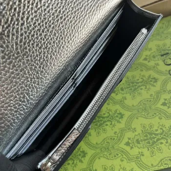 Gucci 497985 GG Marmont Leather Mini Chain Bag Silver