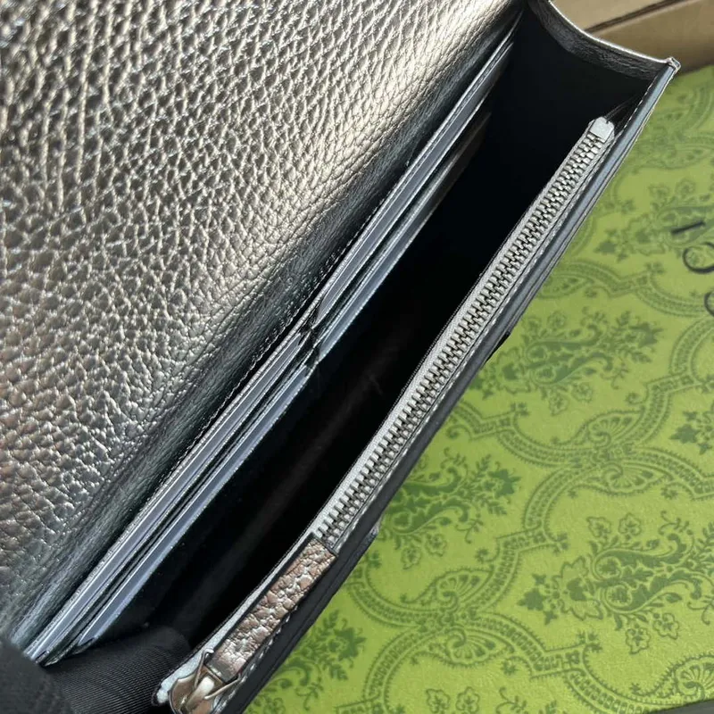 Gucci 497985 GG Marmont Leather Mini Chain Bag Silver