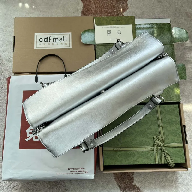 Gucci 751516 Blondie Medium Tote bag in Silver leather