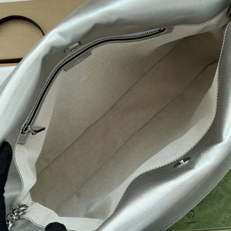 Gucci 751516 Blondie Medium Tote bag in Silver leather