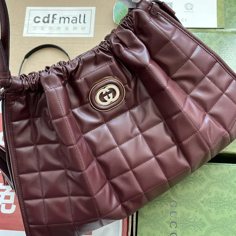 Gucci 746210 Gucci Deco medium tote bag in Wine red leather