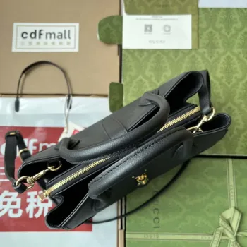 Gucci 727810 Jackie 1961 small natural grain tote in black leather