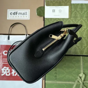 Gucci 727810 Jackie 1961 small natural grain tote in black leather