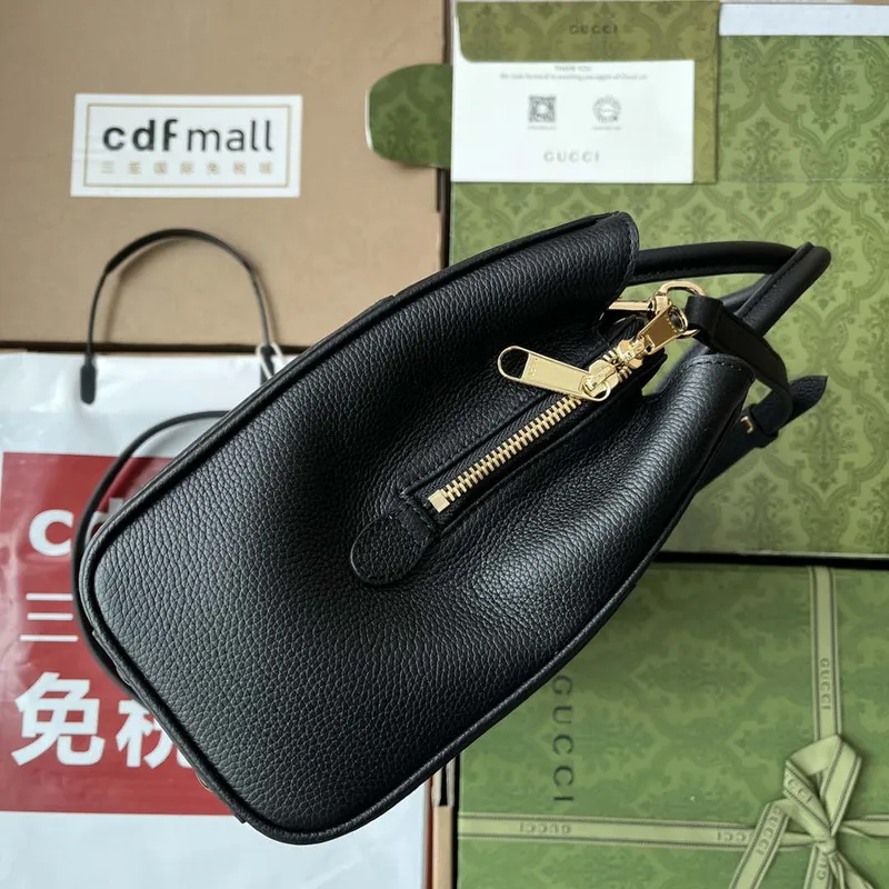 Gucci 727810 Jackie 1961 small natural grain tote in black leather