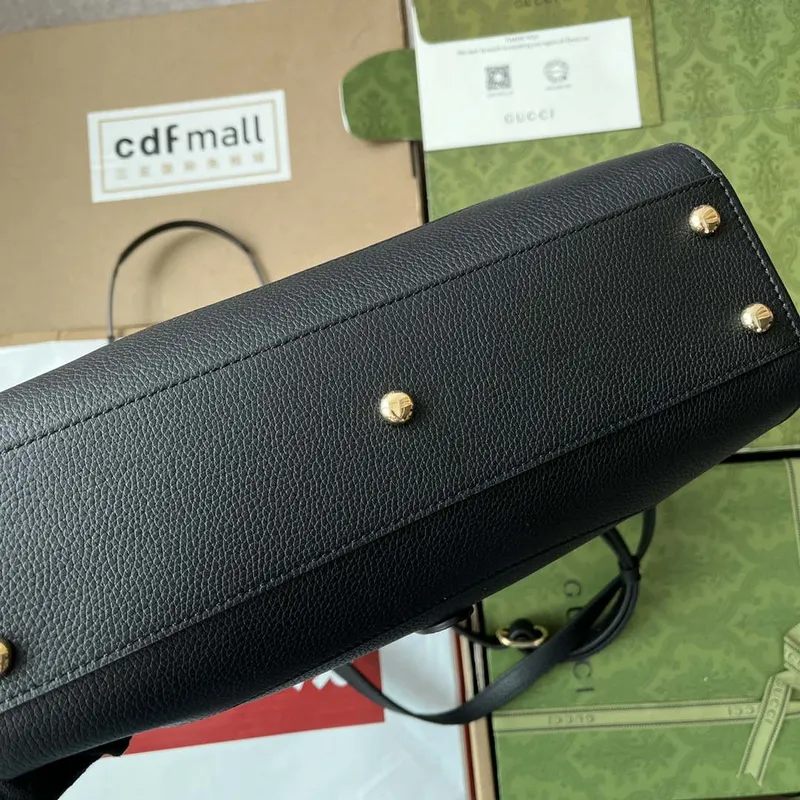 Gucci 727810 Jackie 1961 small natural grain tote in black leather