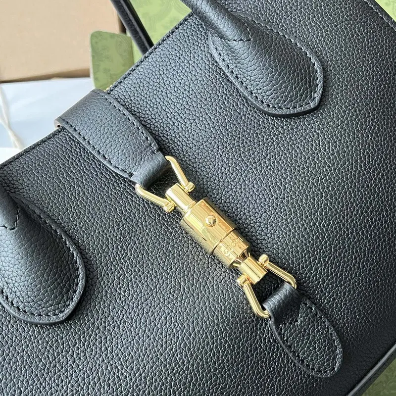 Gucci 727810 Jackie 1961 small natural grain tote in black leather