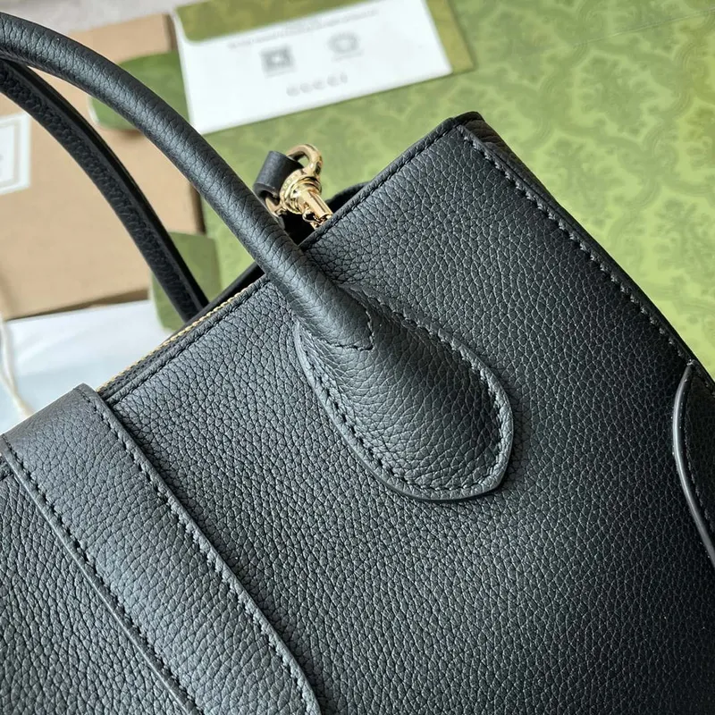 Gucci 727810 Jackie 1961 small natural grain tote in black leather